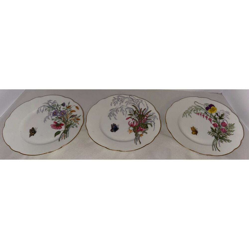 Vintage Haviland & Co M.B. China Plates Floral Butterfly Design Fine Porcelain - Picture 1 of 4